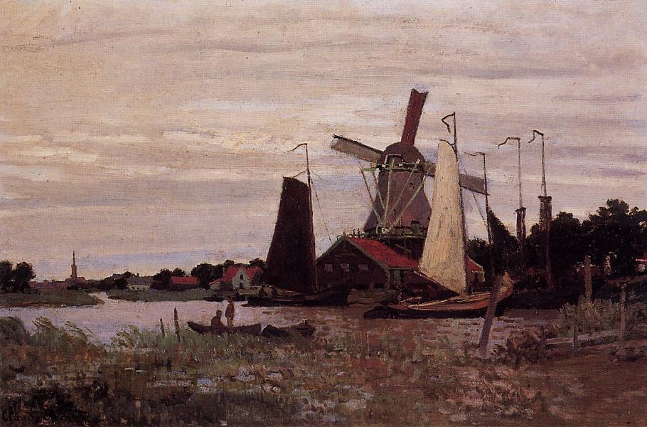 Wikioo.org - Bách khoa toàn thư về mỹ thuật - Vẽ tranh, Tác phẩm nghệ thuật Claude Monet - A Windmill at Zaandam
