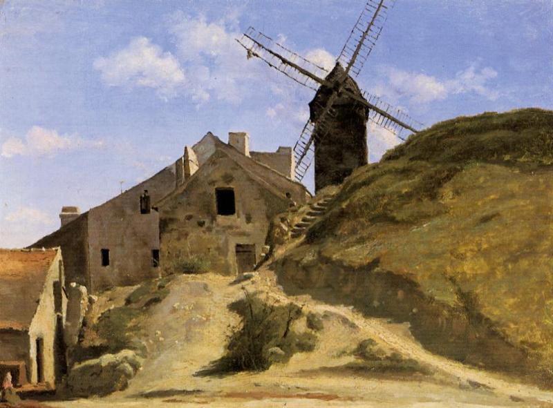 Wikioo.org - The Encyclopedia of Fine Arts - Painting, Artwork by Jean Baptiste Camille Corot - A Windmill in Montmartre