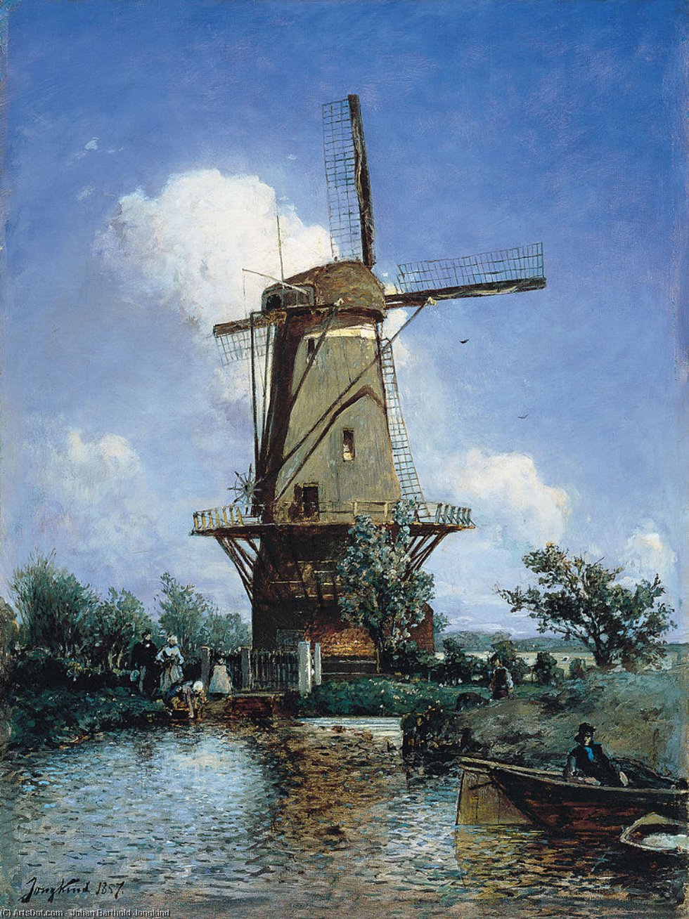 WikiOO.org - 백과 사전 - 회화, 삽화 Johan Barthold Jongkind - Windmill near Delft