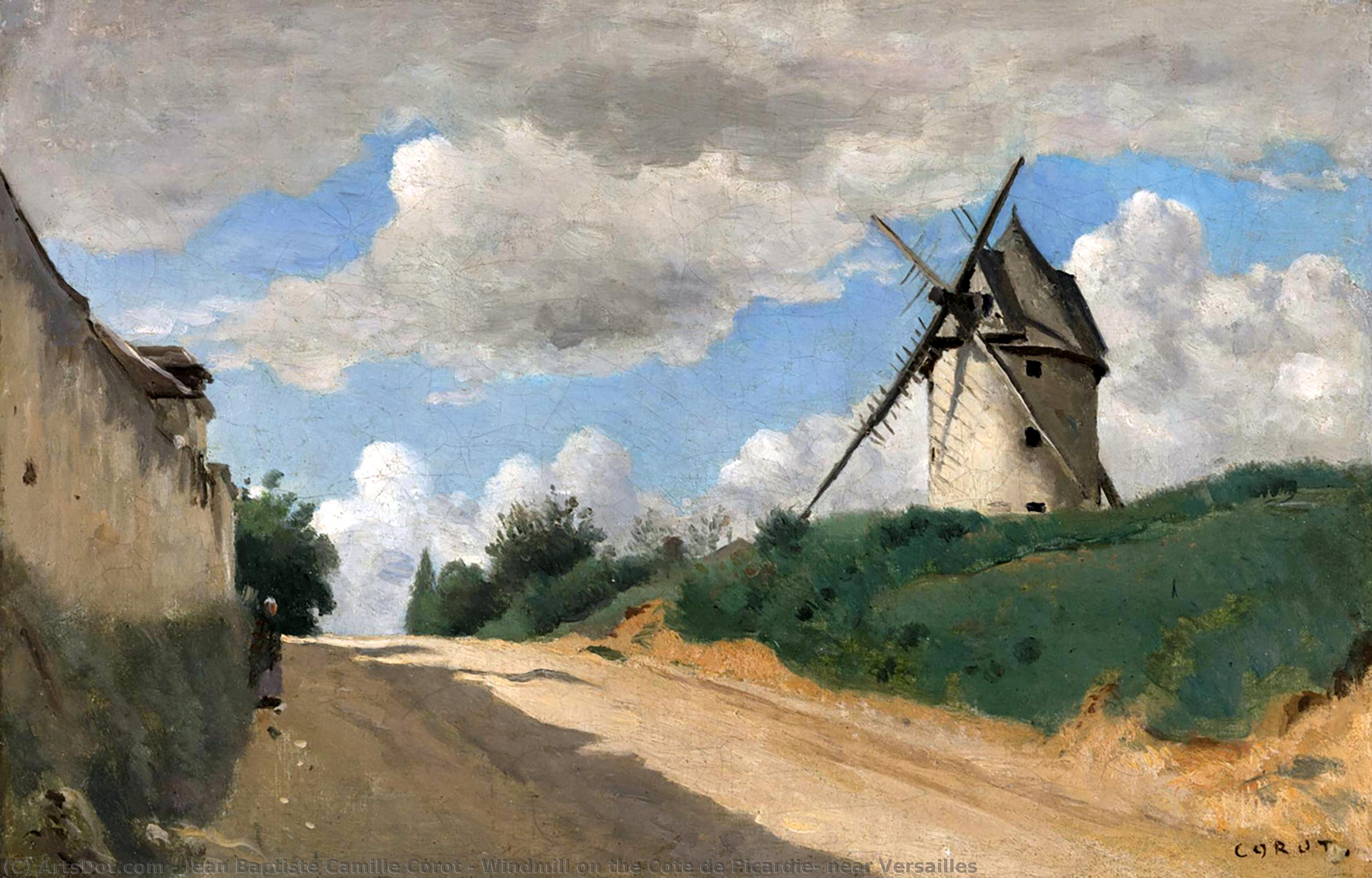 WikiOO.org - אנציקלופדיה לאמנויות יפות - ציור, יצירות אמנות Jean Baptiste Camille Corot - Windmill on the Cote de Picardie, near Versailles
