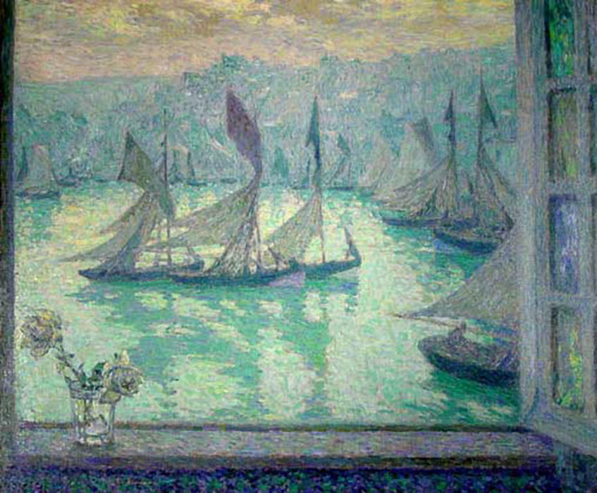 WikiOO.org - אנציקלופדיה לאמנויות יפות - ציור, יצירות אמנות Henri Eugène Augustin Le Sidaner - Window at the Port of Honfleur