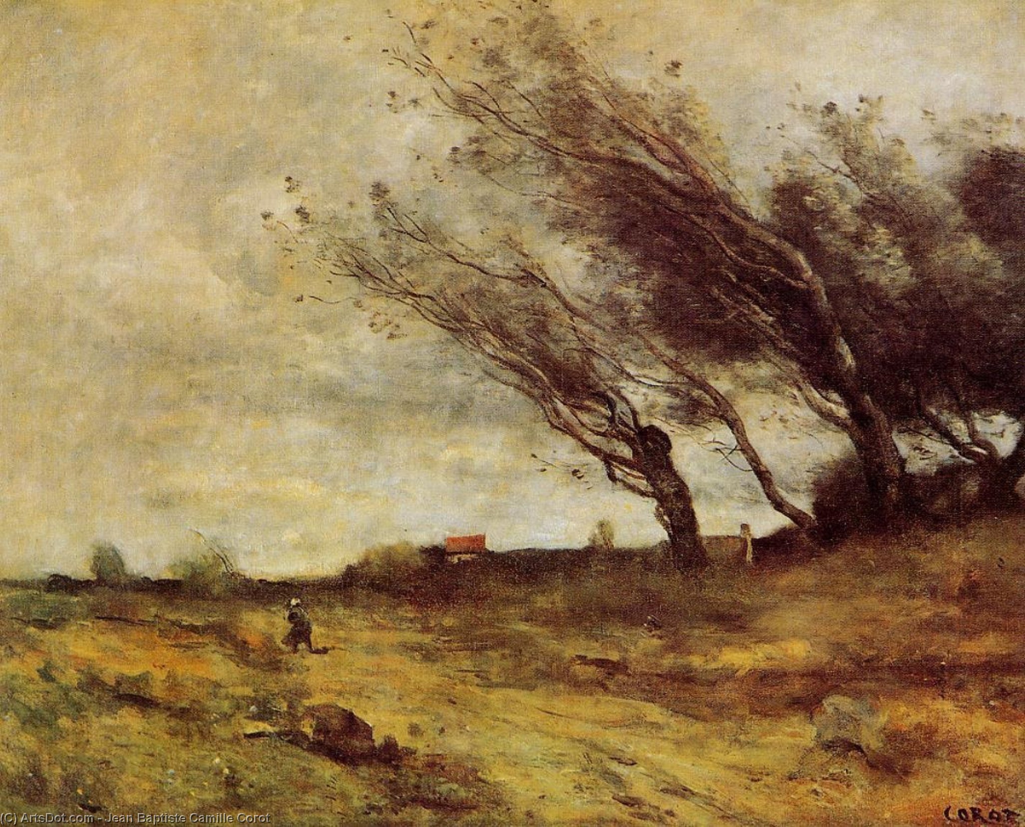 Wikioo.org - The Encyclopedia of Fine Arts - Painting, Artwork by Jean Baptiste Camille Corot - Windswept Landscape