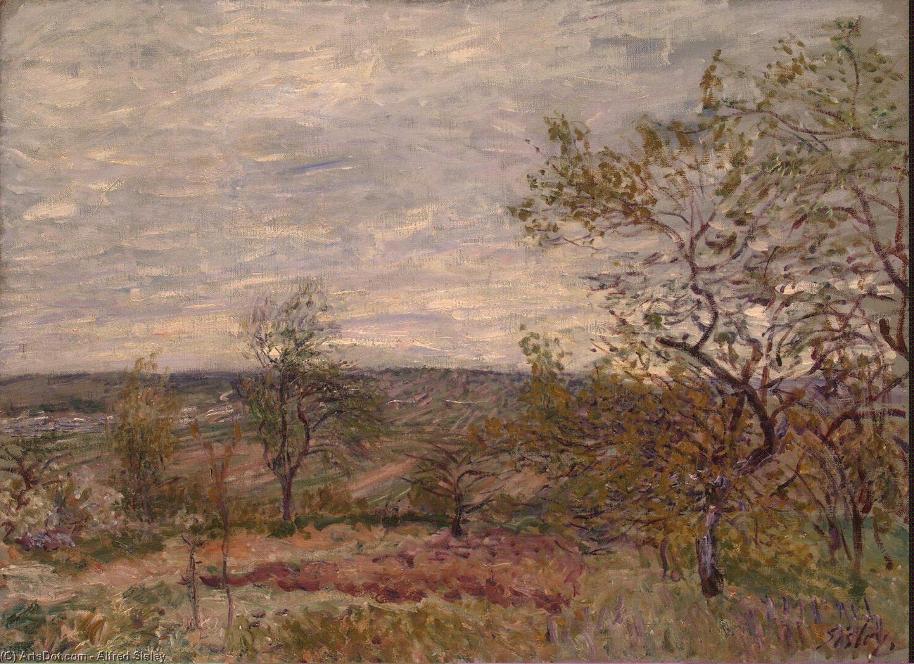 Wikioo.org - The Encyclopedia of Fine Arts - Painting, Artwork by Alfred Sisley - Windy Day at Veneux (also known as La campagne aux Environs de Veneux)