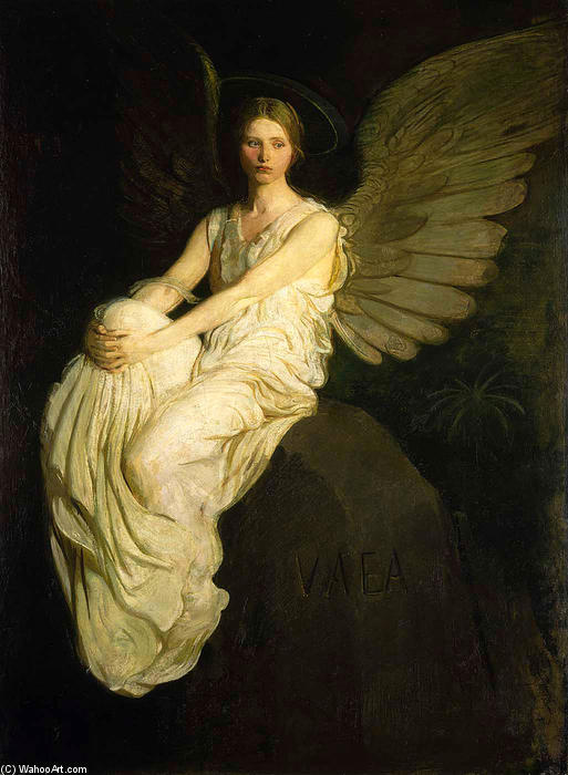 Wikioo.org - The Encyclopedia of Fine Arts - Painting, Artwork by Abbott Handerson Thayer - Winged Figure Seated Upon a Rock
