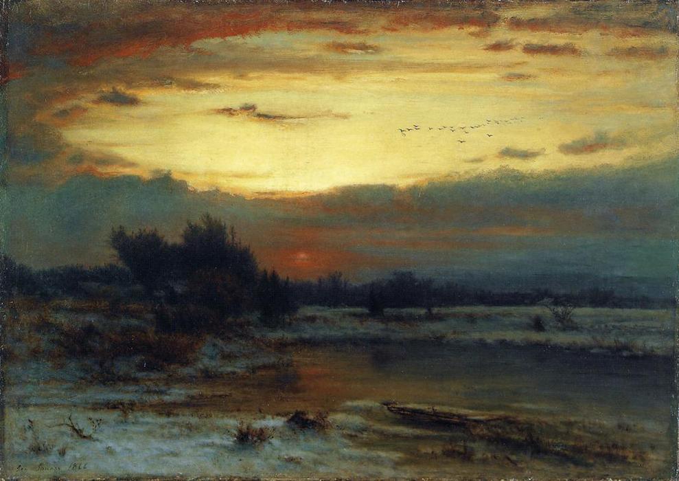 Wikioo.org - The Encyclopedia of Fine Arts - Painting, Artwork by George Inness - Winter, Close of Day (also known as A Winter Day)