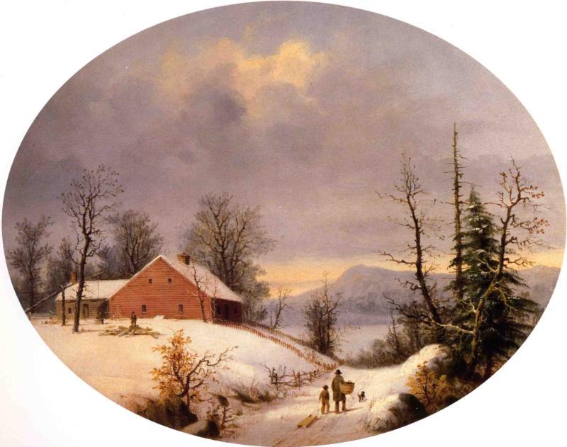 WikiOO.org - Encyclopedia of Fine Arts - Maalaus, taideteos George Henry Durrie - Winter Farmyard and Travelers