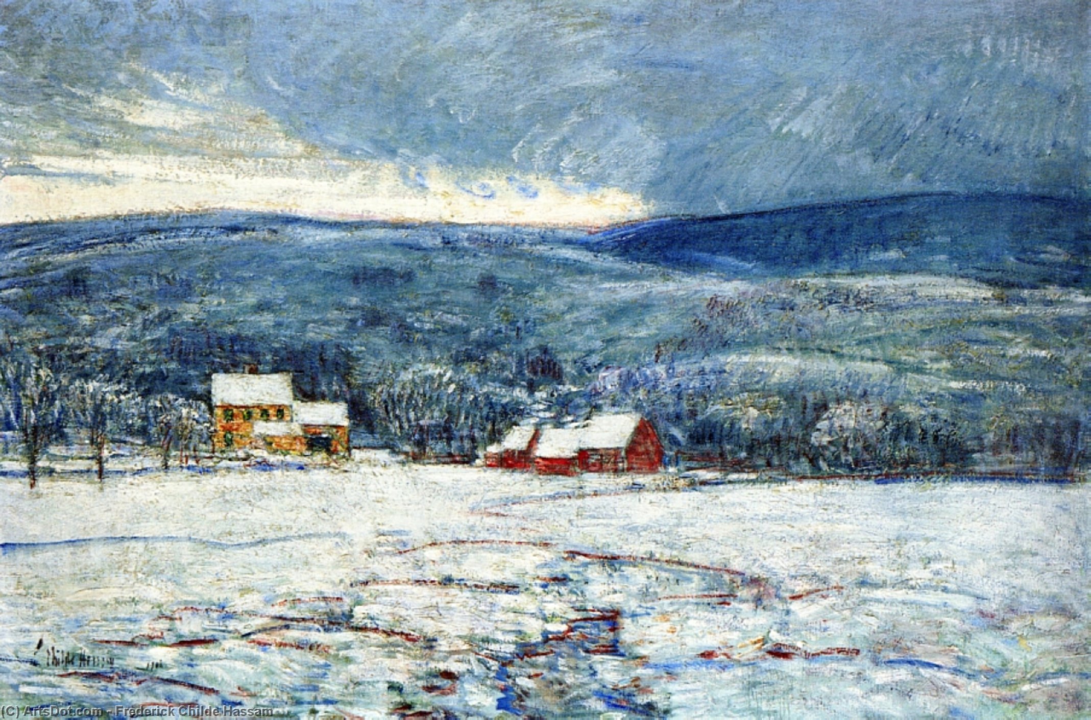 Wikioo.org - The Encyclopedia of Fine Arts - Painting, Artwork by Frederick Childe Hassam - Winter in the Connecticut Hills