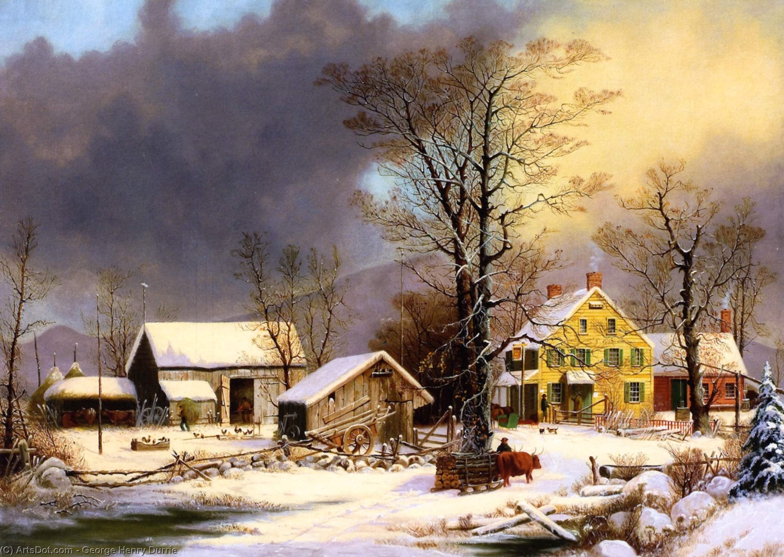 Wikioo.org - The Encyclopedia of Fine Arts - Painting, Artwork by George Henry Durrie - Winter in the Country, A Cold Morning