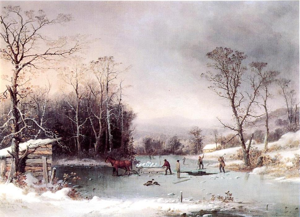 Wikioo.org - สารานุกรมวิจิตรศิลป์ - จิตรกรรม George Henry Durrie - Winter in the Country, Getting ice