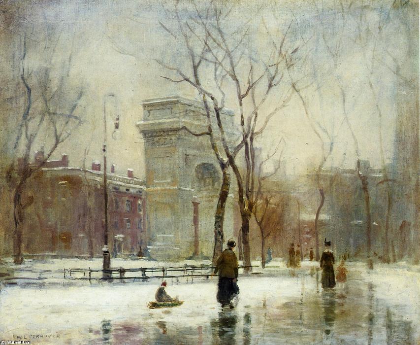 Wikioo.org - The Encyclopedia of Fine Arts - Painting, Artwork by Paul Cornoyer - Winter in Washington Square