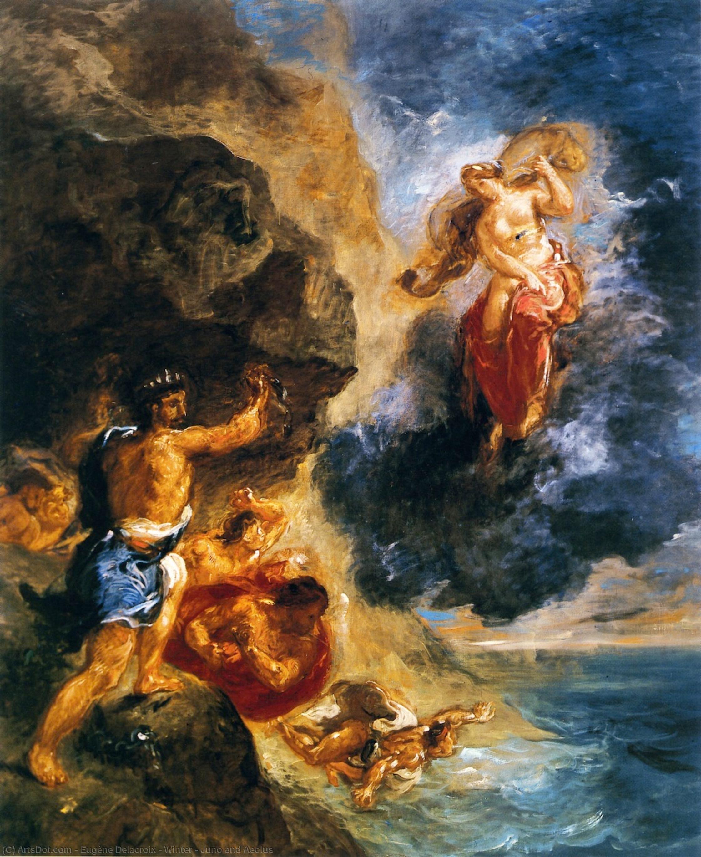 Wikioo.org - Bách khoa toàn thư về mỹ thuật - Vẽ tranh, Tác phẩm nghệ thuật Eugène Delacroix - Winter - Juno and Aeolus