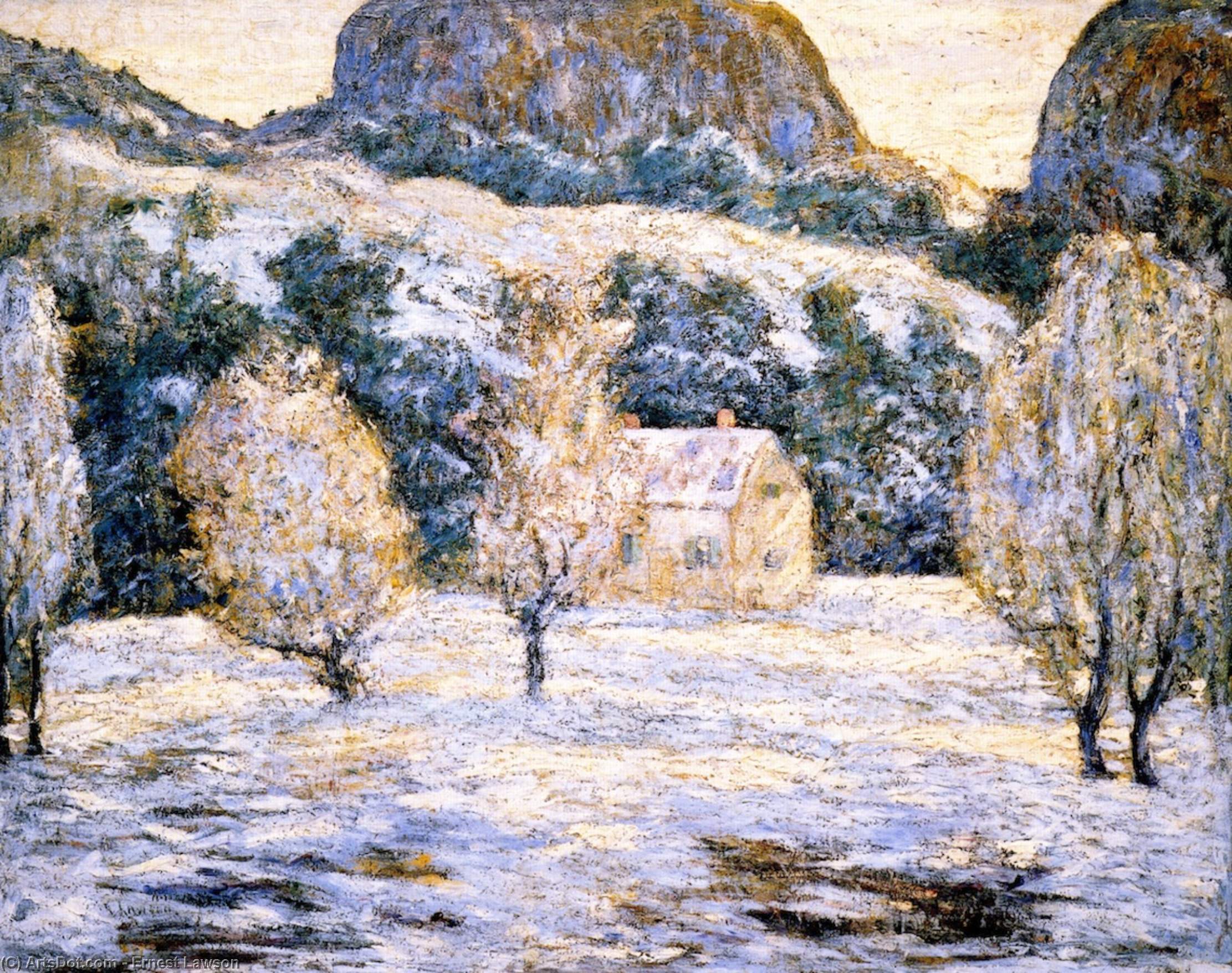 Wikioo.org - The Encyclopedia of Fine Arts - Painting, Artwork by Ernest Lawson - Winter Landscape (also known as Trees in nBlossom)