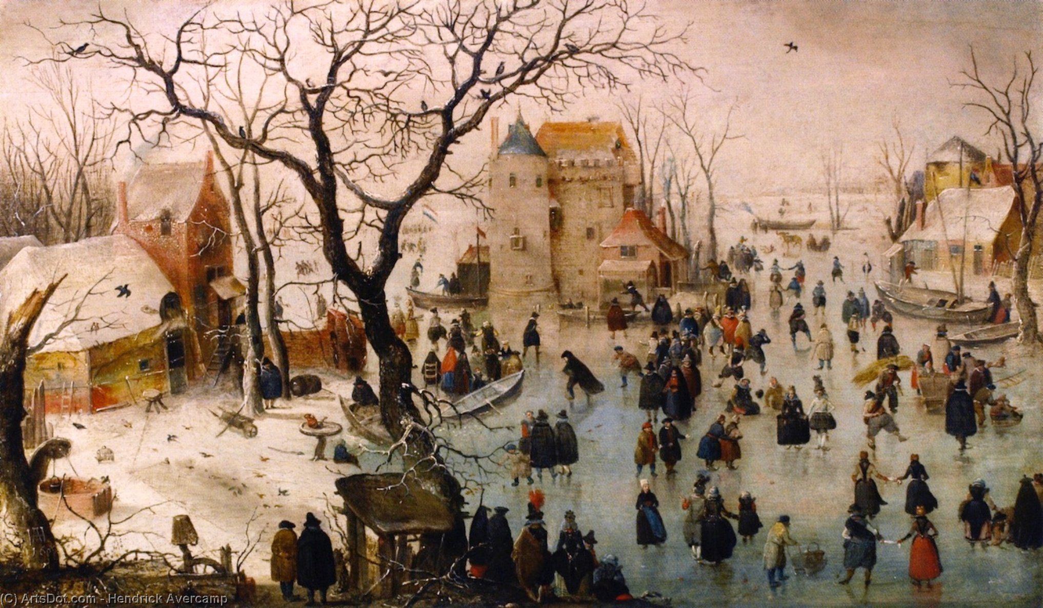 WikiOO.org - Encyclopedia of Fine Arts - Maľba, Artwork Hendrick Avercamp - Winter Landscape with a Castle