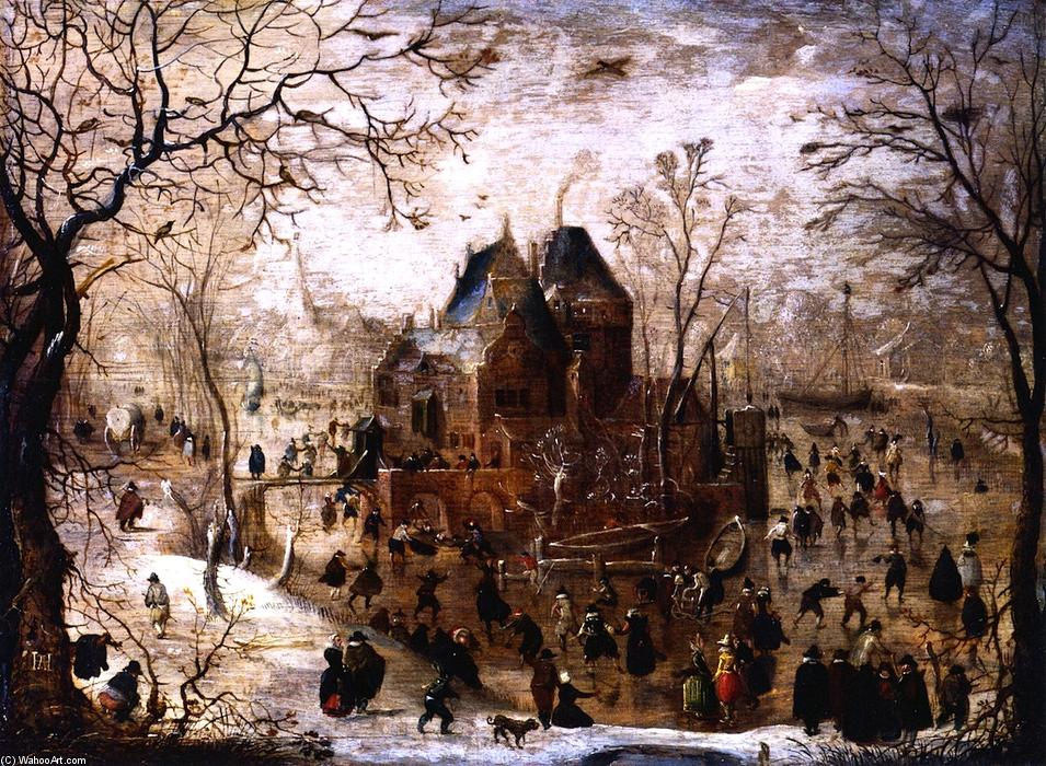 Wikioo.org - The Encyclopedia of Fine Arts - Painting, Artwork by Hendrick Avercamp - Winter Landscape with a Castle on an Island