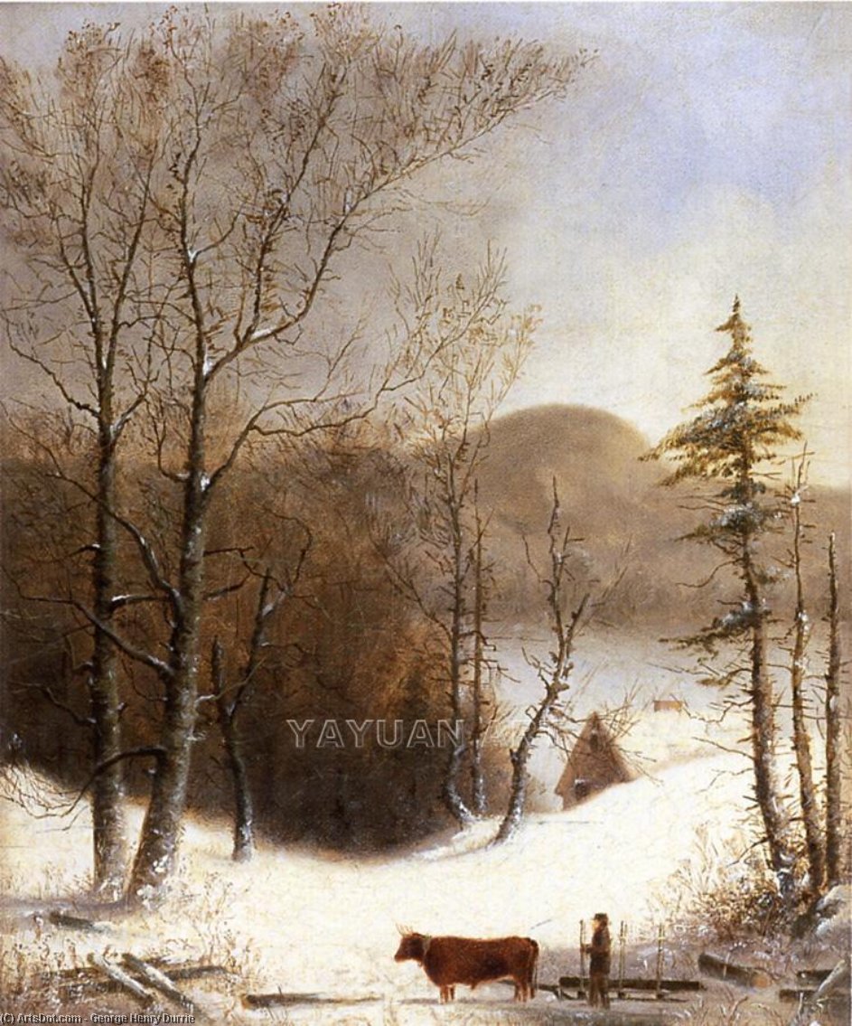 WikiOO.org - Encyclopedia of Fine Arts - Lukisan, Artwork George Henry Durrie - Winter Landscape with Log Cart