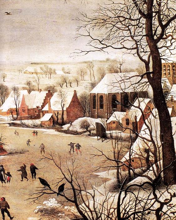 WikiOO.org - Güzel Sanatlar Ansiklopedisi - Resim, Resimler Pieter Bruegel The Elder - Winter Landscape with Skaters and a Bird Trap (detail)