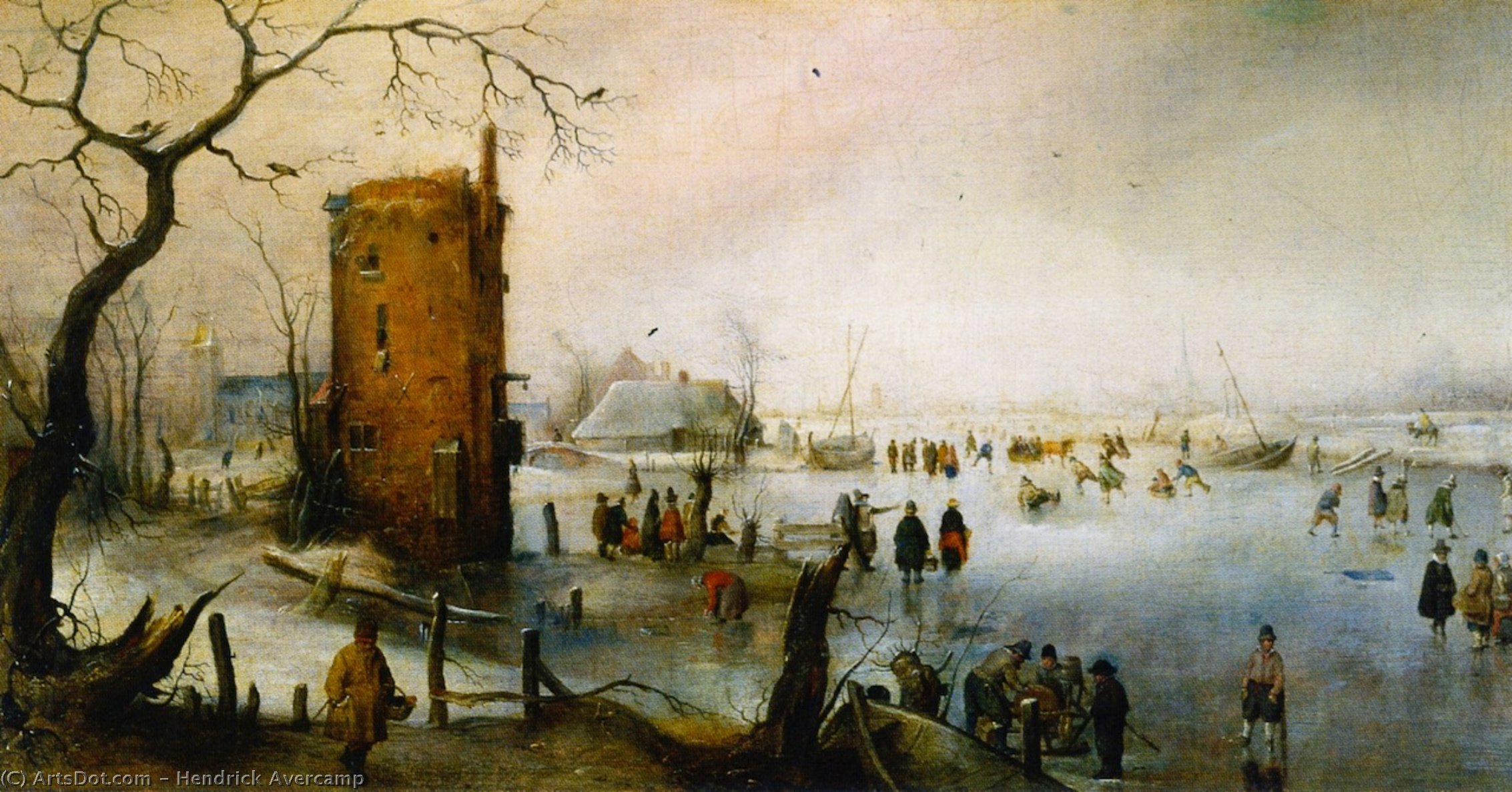 WikiOO.org - Encyclopedia of Fine Arts - Lukisan, Artwork Hendrick Avercamp - Winter Landscape with Skaters near a Town