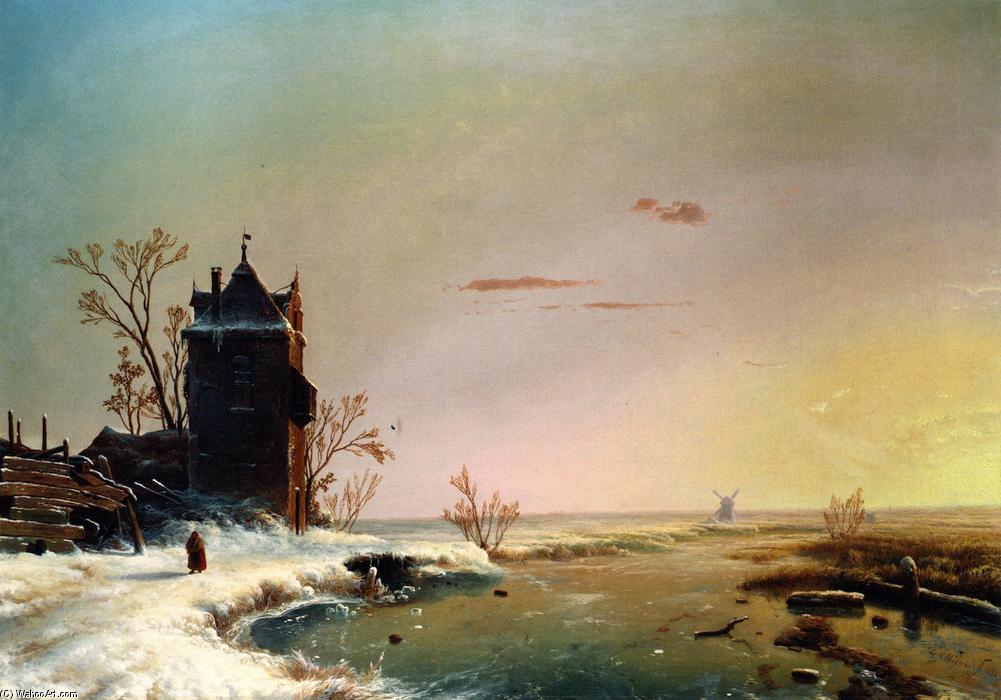 Wikioo.org - The Encyclopedia of Fine Arts - Painting, Artwork by Louis Remy Mignot - Winter Scene, Holland