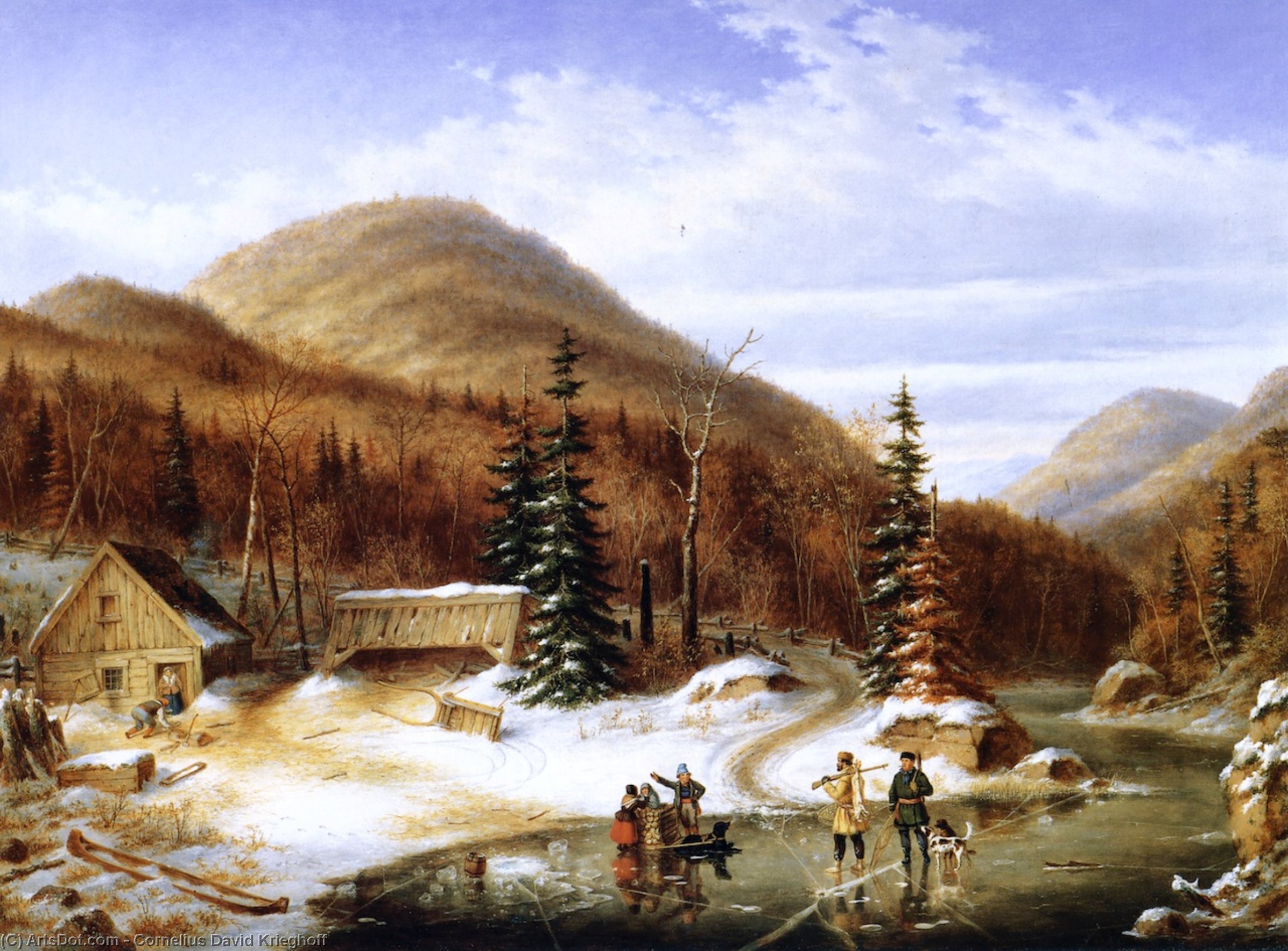 WikiOO.org - Enciclopédia das Belas Artes - Pintura, Arte por Cornelius David Krieghoff - Winter Scene in the Laurentians - The Laval River