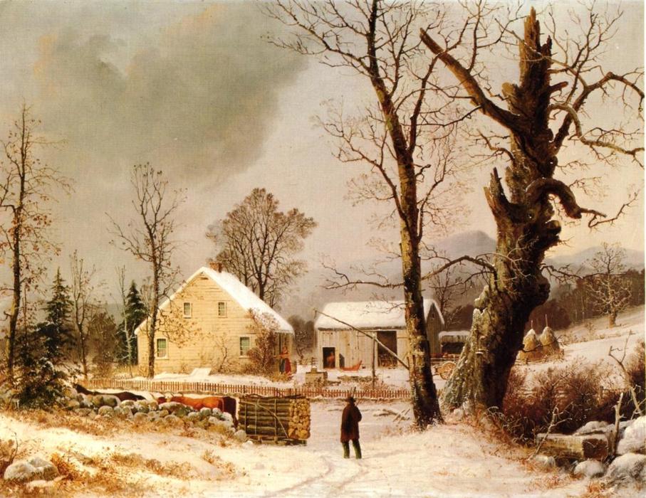 Wikioo.org - The Encyclopedia of Fine Arts - Painting, Artwork by George Henry Durrie - Winter Scene in New England