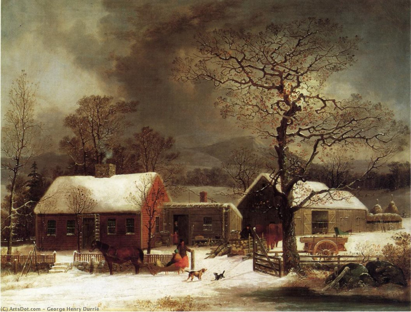 Wikioo.org - The Encyclopedia of Fine Arts - Painting, Artwork by George Henry Durrie - Winter Scene in New Haven, Connecticut