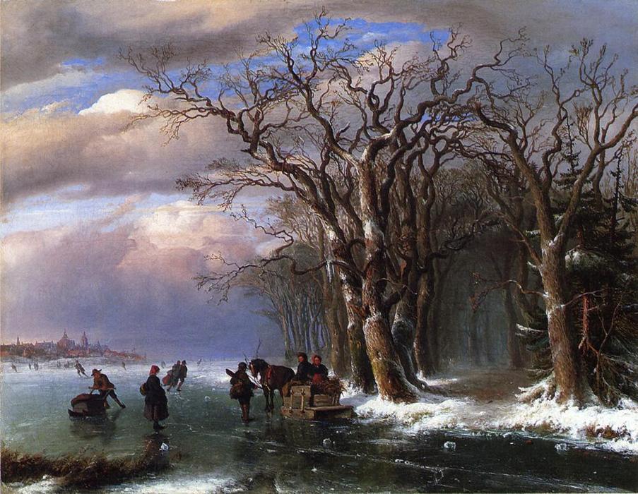 Wikioo.org - The Encyclopedia of Fine Arts - Painting, Artwork by Louis Remy Mignot - Winter Skating Scene (also known as Winter Scene in Holland)