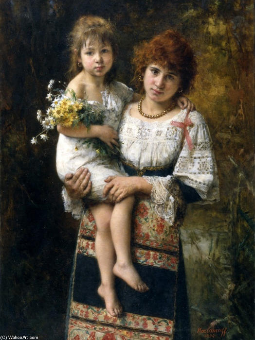 Wikioo.org - The Encyclopedia of Fine Arts - Painting, Artwork by Alexei Alexeievich Harlamoff - Woman and child
