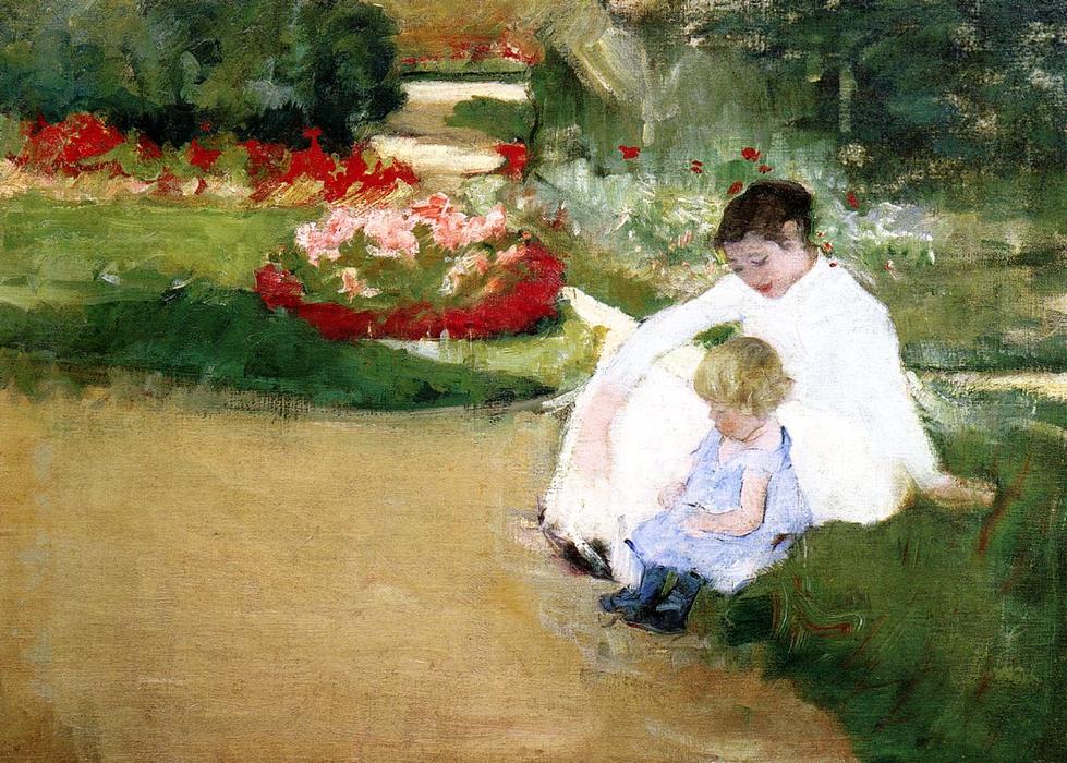 Wikioo.org - The Encyclopedia of Fine Arts - Painting, Artwork by Mary Stevenson Cassatt - Woman and Child Seated in a Garden