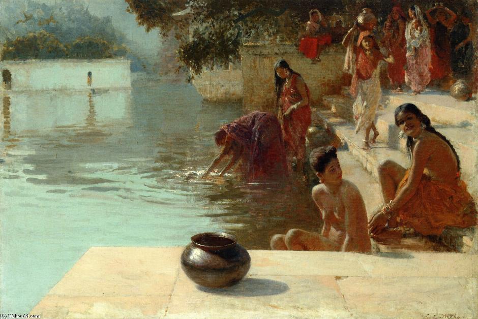 Wikoo.org - موسوعة الفنون الجميلة - اللوحة، العمل الفني Edwin Lord Weeks - Woman's Bathing Place i Oodeypore, India