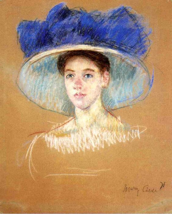 Wikioo.org - The Encyclopedia of Fine Arts - Painting, Artwork by Mary Stevenson Cassatt - Woman's Head with Large Hat