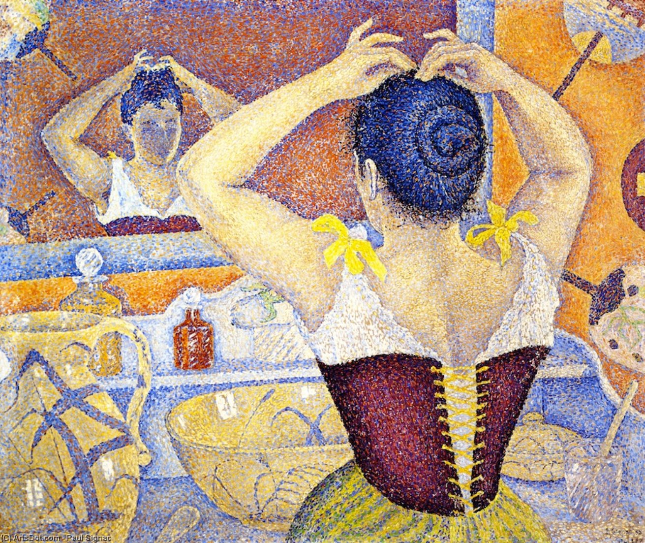 Wikioo.org - The Encyclopedia of Fine Arts - Painting, Artwork by Paul Signac - Woman Arranging Her Hair, Opus 227 (also known as Arabesques for a Dressing Room)