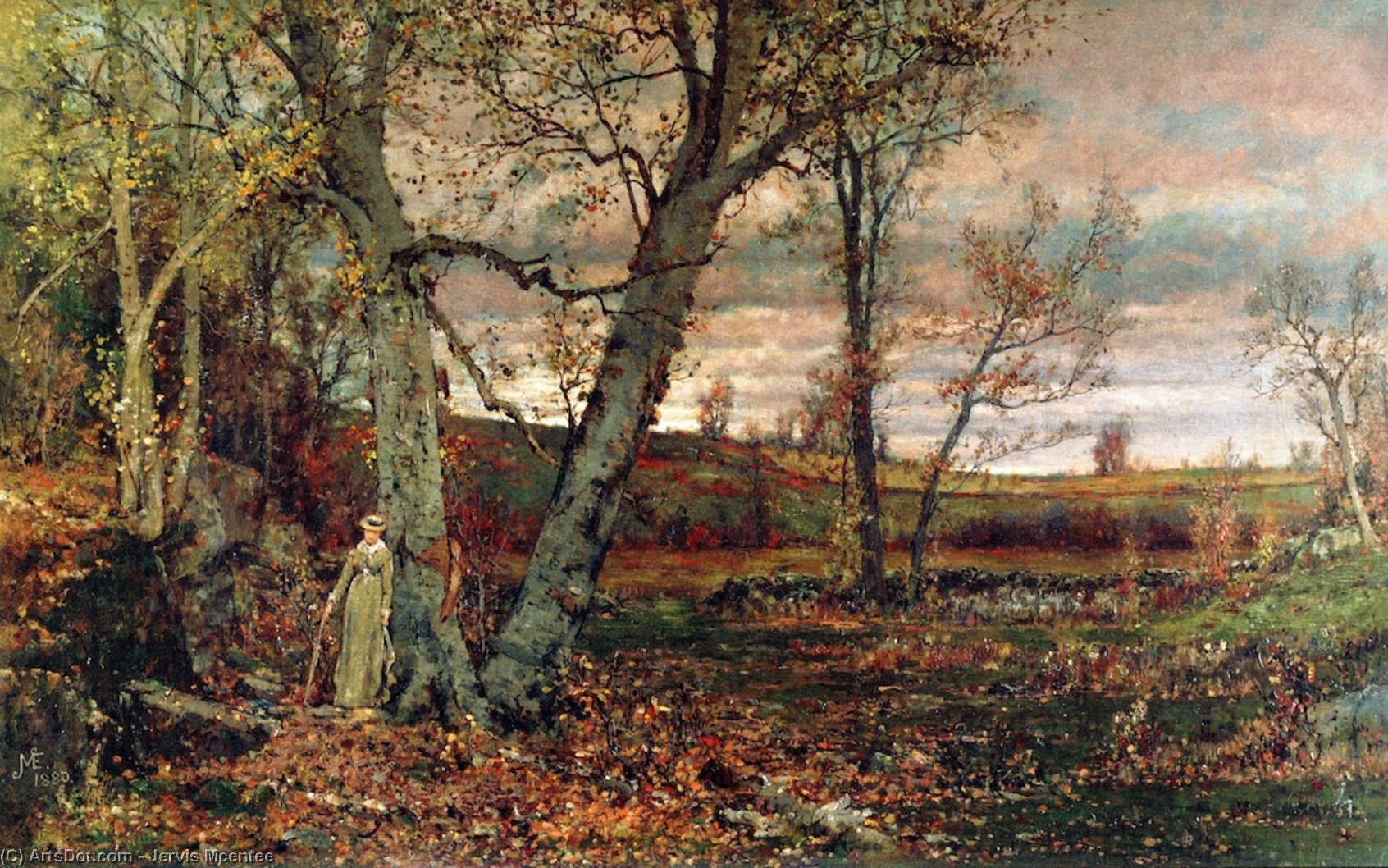 Wikioo.org - The Encyclopedia of Fine Arts - Painting, Artwork by Jervis Mcentee - Woman at the Edge of the Woods