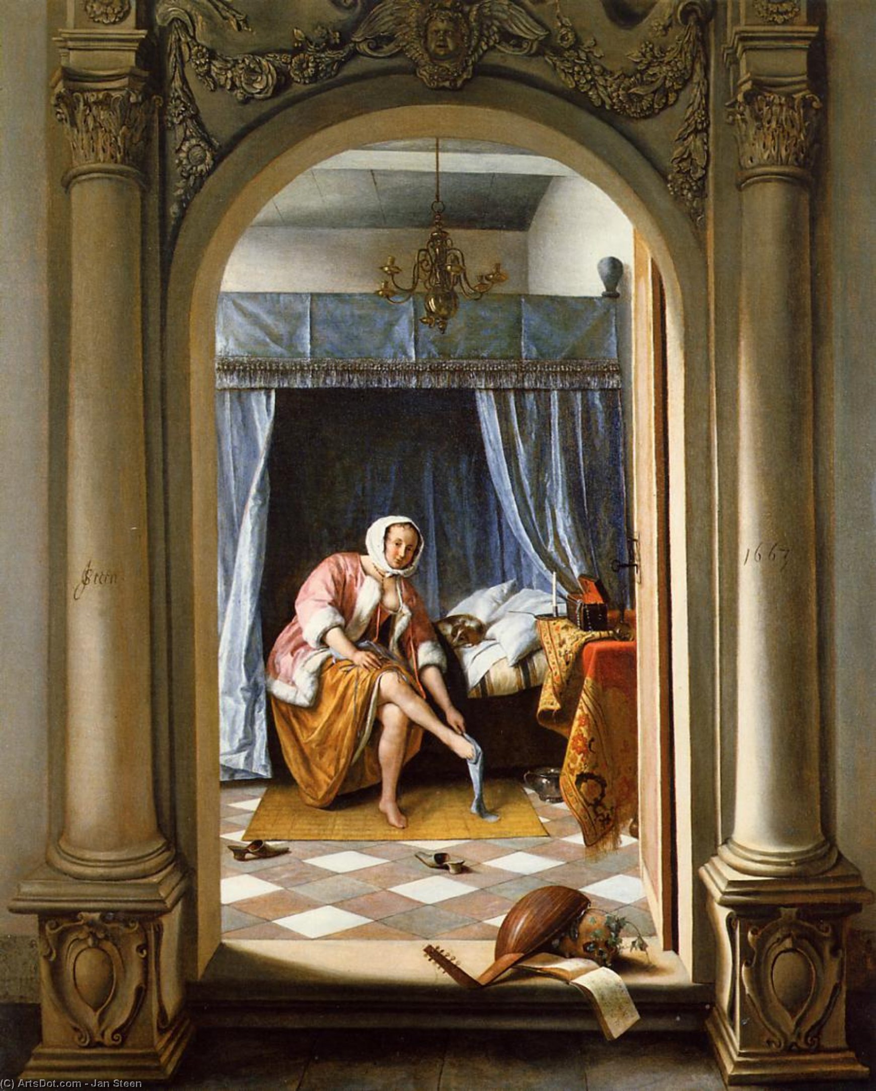 WikiOO.org - אנציקלופדיה לאמנויות יפות - ציור, יצירות אמנות Jan Steen - Woman at Her Toilet
