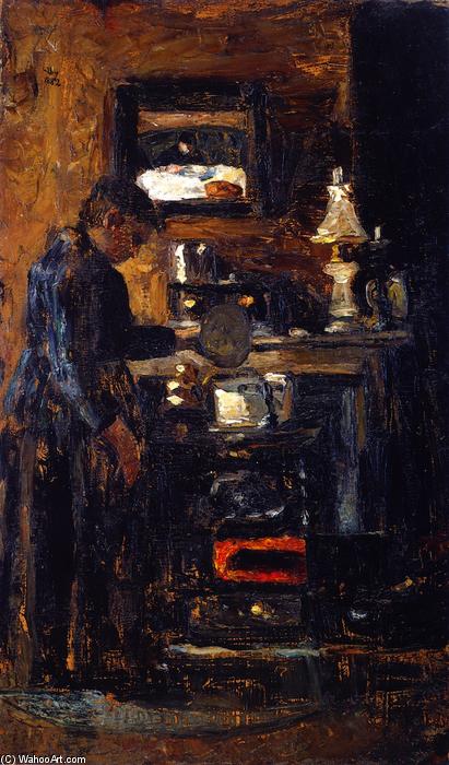 WikiOO.org - 백과 사전 - 회화, 삽화 Lesser Ury - Woman at the Kitchen Stove