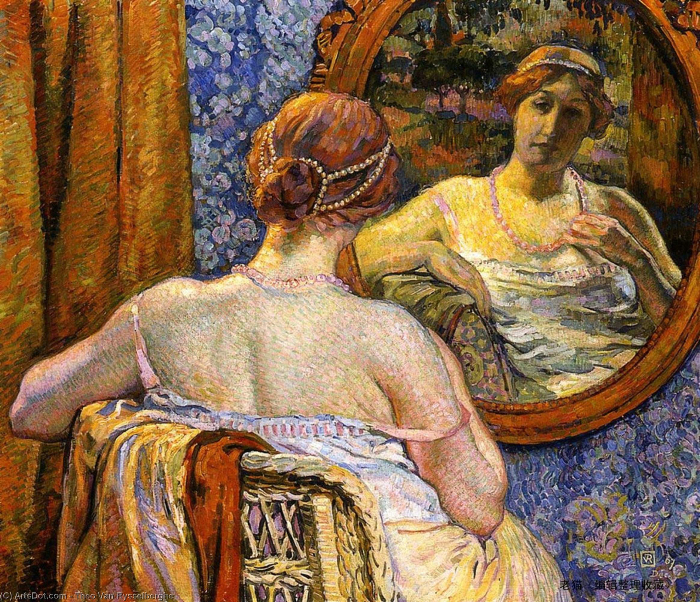 Wikoo.org - موسوعة الفنون الجميلة - اللوحة، العمل الفني Theo Van Rysselberghe - Woman at a Mirror