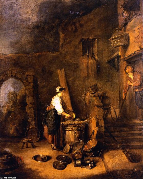 Wikioo.org - The Encyclopedia of Fine Arts - Painting, Artwork by Jean Antoine Watteau - Woman Cleaning Copper