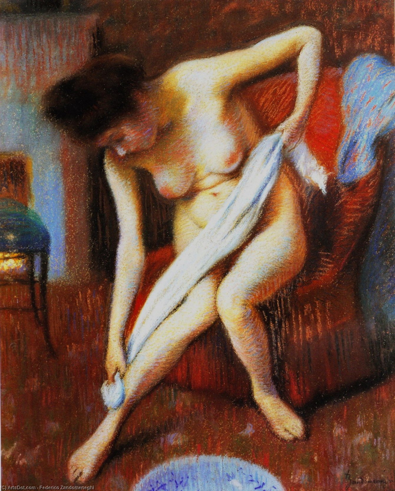 Wikioo.org - The Encyclopedia of Fine Arts - Painting, Artwork by Federico Zandomeneghi - Woman Drying Herself