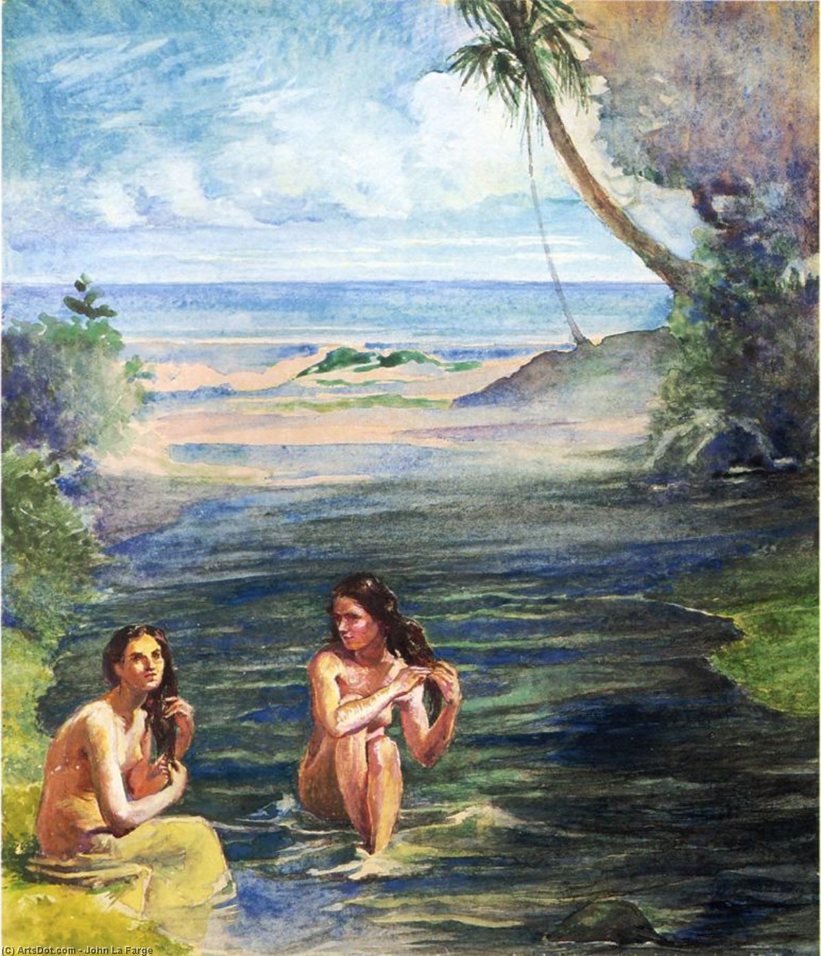 WikiOO.org - Enciklopedija dailės - Tapyba, meno kuriniai John La Farge - Women Bathing in Papara Riiver