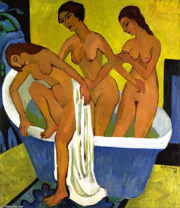 Wikioo.org - The Encyclopedia of Fine Arts - Painting, Artwork by Ernst Ludwig Kirchner - Women Bathing (triptych, central panel)