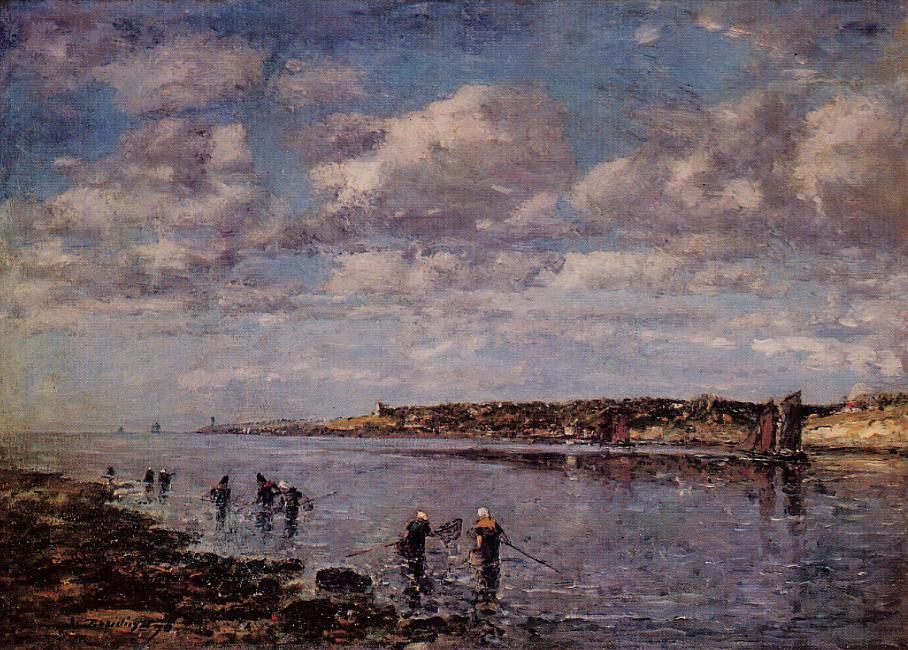 Wikioo.org - The Encyclopedia of Fine Arts - Painting, Artwork by Eugène Louis Boudin - Women Fishing for Shrimp at Kerhor