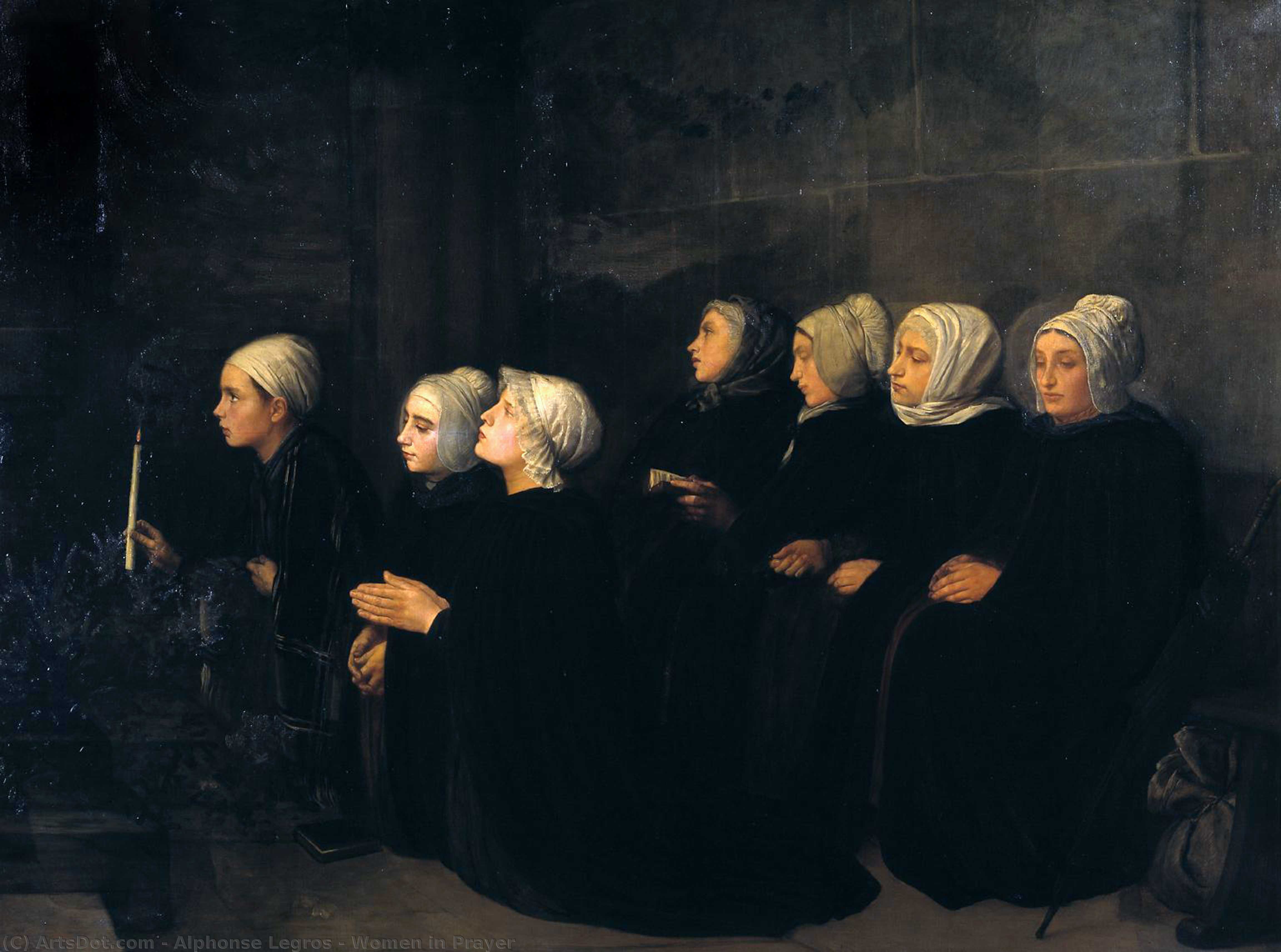 WikiOO.org - Εγκυκλοπαίδεια Καλών Τεχνών - Ζωγραφική, έργα τέχνης Alphonse Legros - Women in Prayer