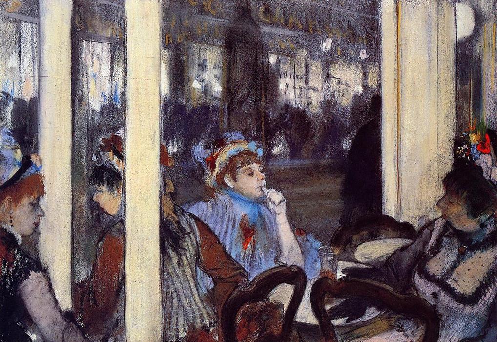 WikiOO.org – 美術百科全書 - 繪畫，作品 Edgar Degas - 妇女 一个  咖啡馆  露台  在  的  晚上