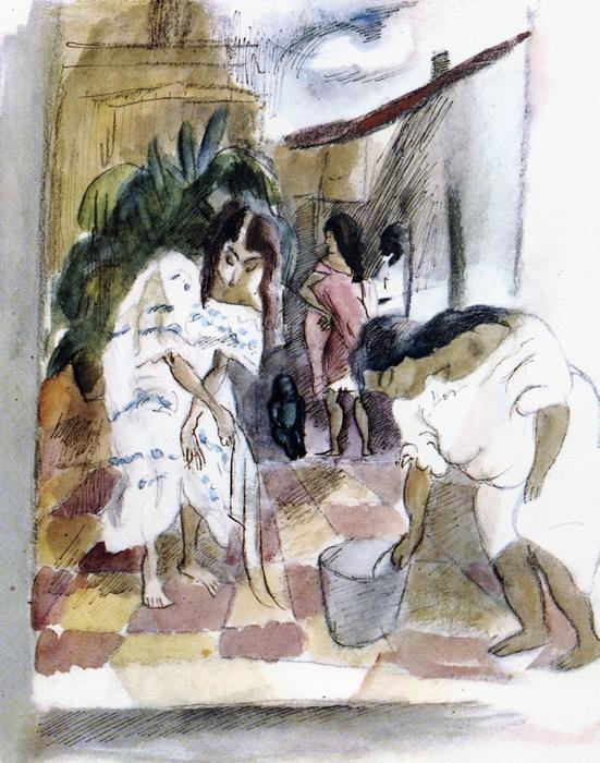 Wikioo.org - The Encyclopedia of Fine Arts - Painting, Artwork by Julius Mordecai Pincas - Women Washing the Floor