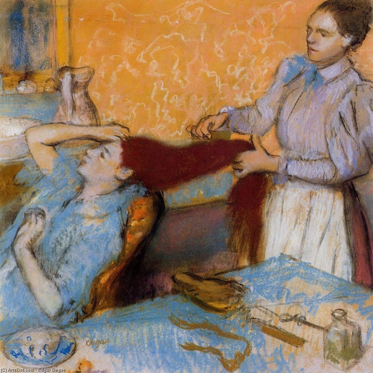 WikiOO.org - Enciklopedija likovnih umjetnosti - Slikarstvo, umjetnička djela Edgar Degas - Woman Having Her Hair Combed