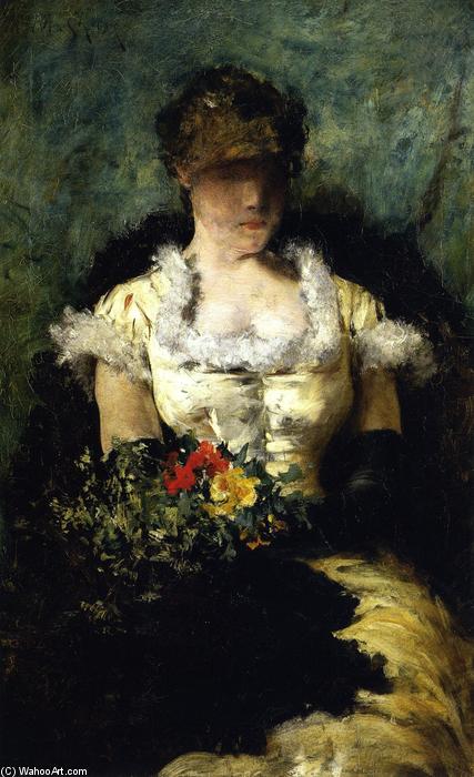 Wikioo.org - The Encyclopedia of Fine Arts - Painting, Artwork by William Merritt Chase - Woman Holding a Bouquet of Flowers