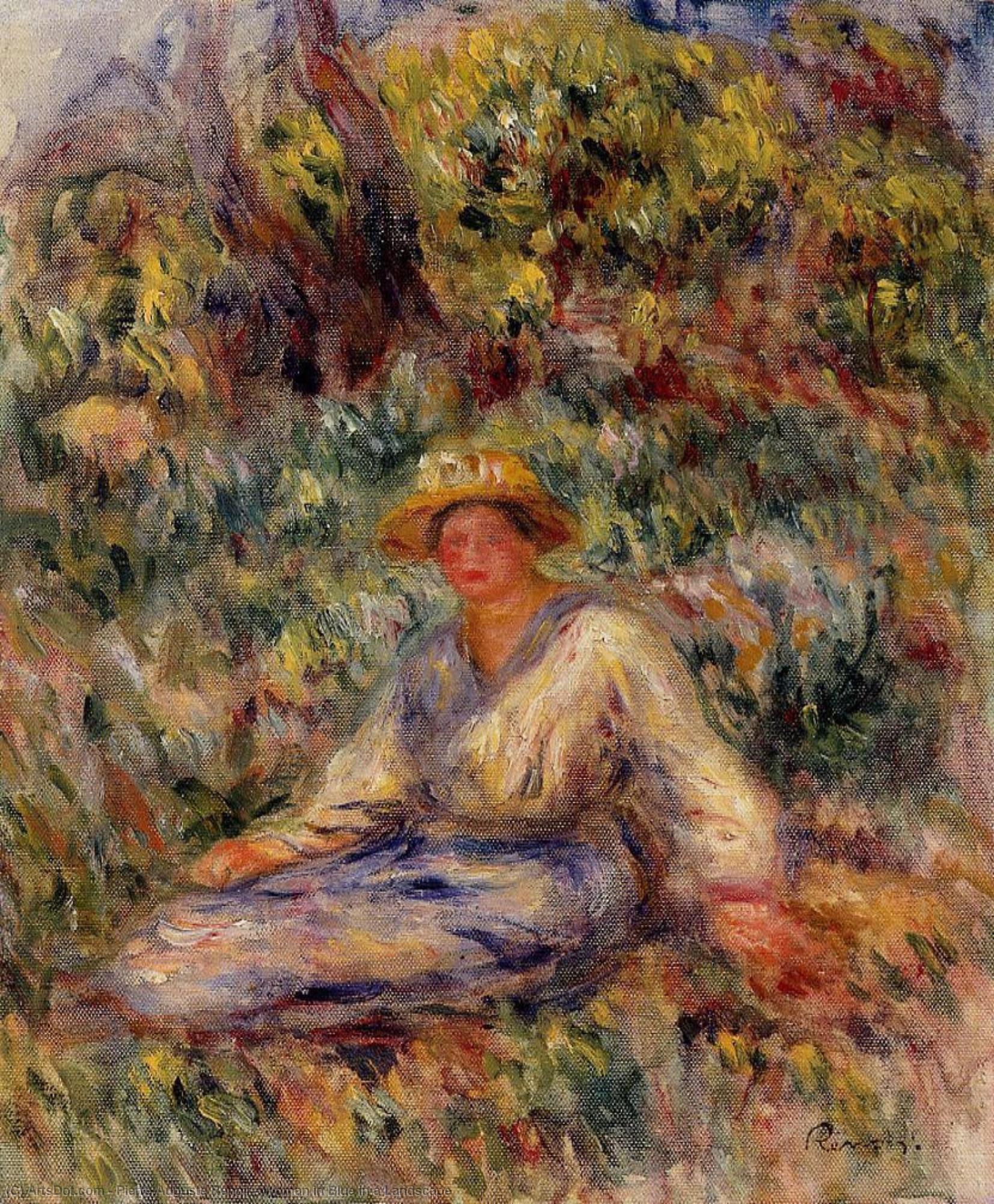 Wikioo.org - The Encyclopedia of Fine Arts - Painting, Artwork by Pierre-Auguste Renoir - Woman in Blue in a Landscape