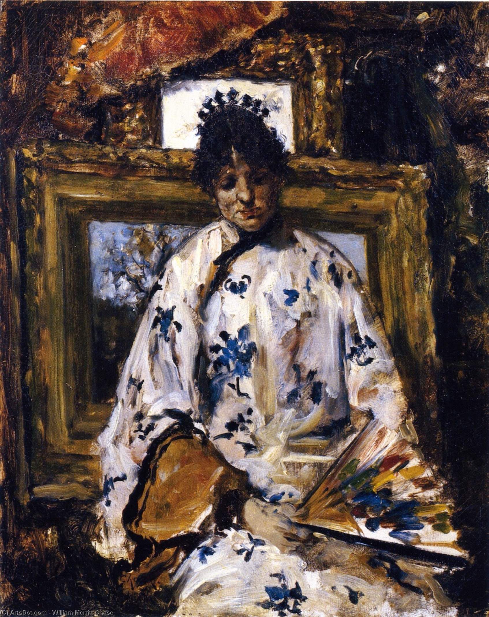Wikioo.org - The Encyclopedia of Fine Arts - Painting, Artwork by William Merritt Chase - Woman in a Chinese Robe