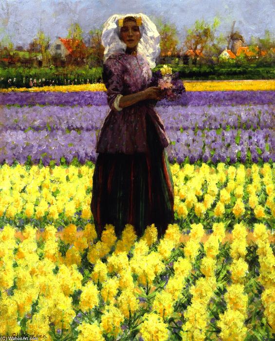 Wikoo.org - موسوعة الفنون الجميلة - اللوحة، العمل الفني George Hitchcock - Woman in a Field of Hyacinths