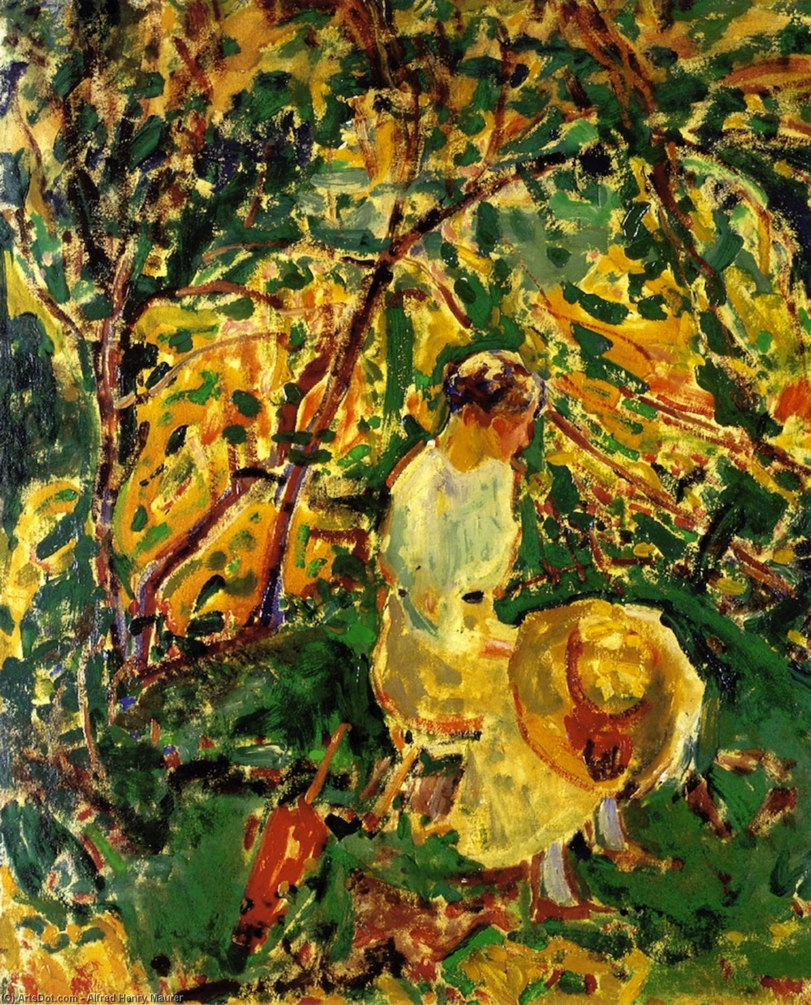 Wikioo.org – La Enciclopedia de las Bellas Artes - Pintura, Obras de arte de Alfred Henry Maurer - mujer en a jardín