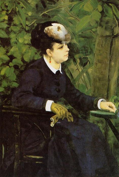 Wikioo.org – La Enciclopedia de las Bellas Artes - Pintura, Obras de arte de Pierre-Auguste Renoir - mujer en a jardín ( también conocida como Mujer con una Gaviota )